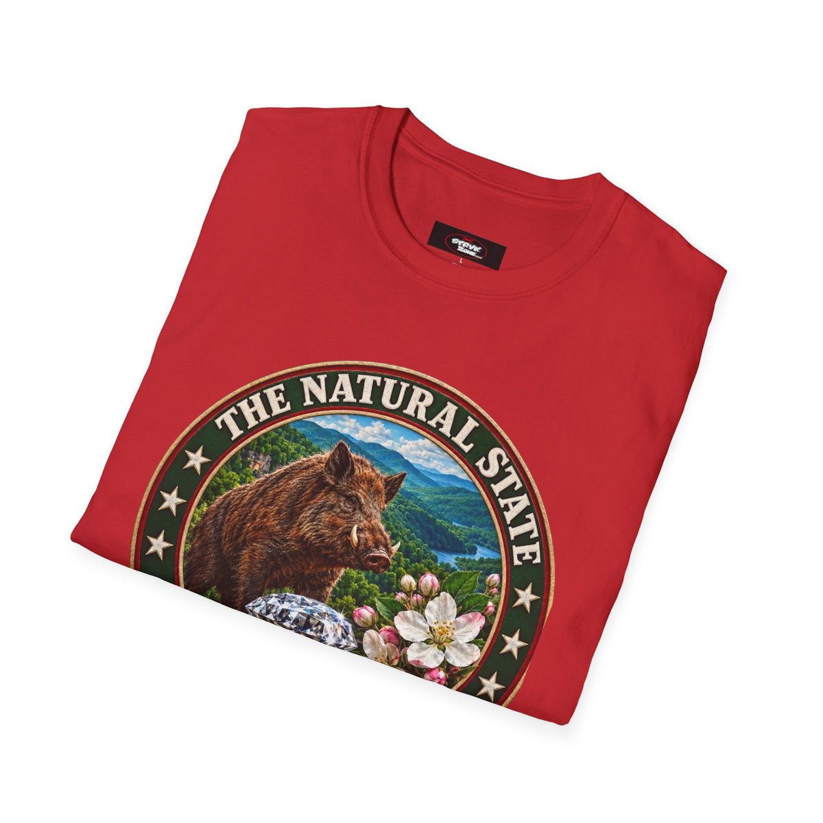 Arkansas State Seal T-Shirt — 'The Natural State' Bear & Diamond Design
