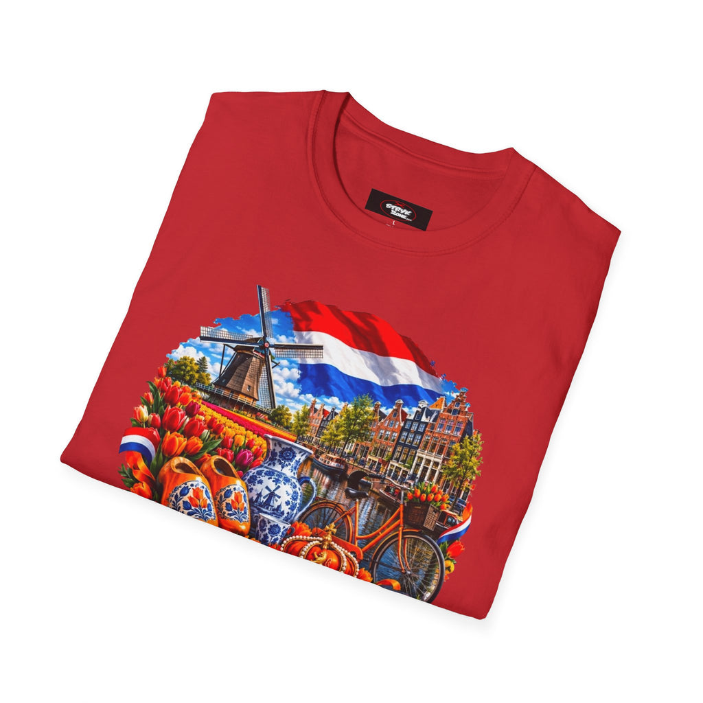 Netherlands Souvenir T-Shirt — Dutch Windmill, Tulips & Flag Design