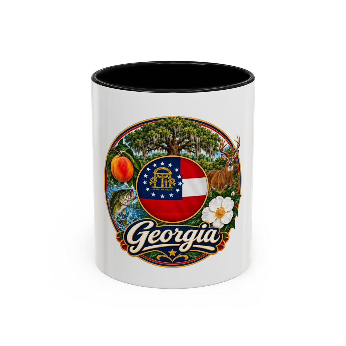 Georgia State Emblem Coffee Mug – Peach, Magnolia & Outdoors Souvenir (11/15oz)