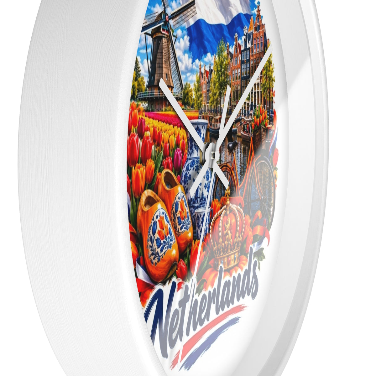 Netherlands Wall Clock – Dutch Tulips, Windmill & Canal Souvenir Clock