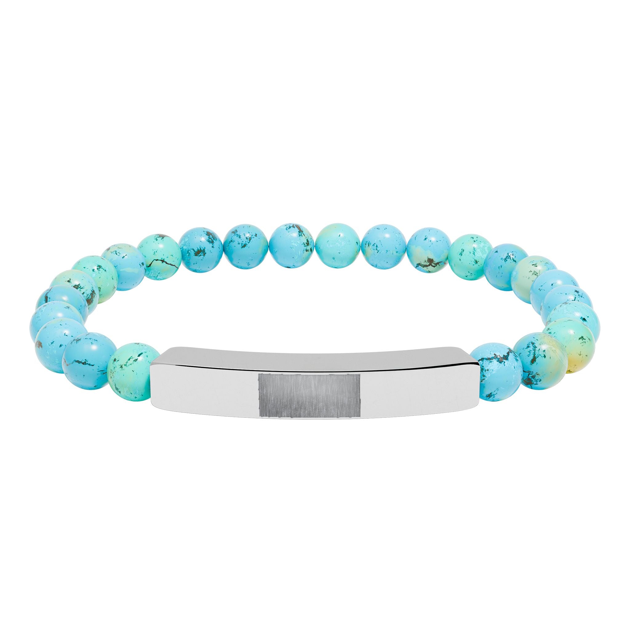Engravable Natural Stone Bead Bracelet — Stretch Bar Personalized Bracelet