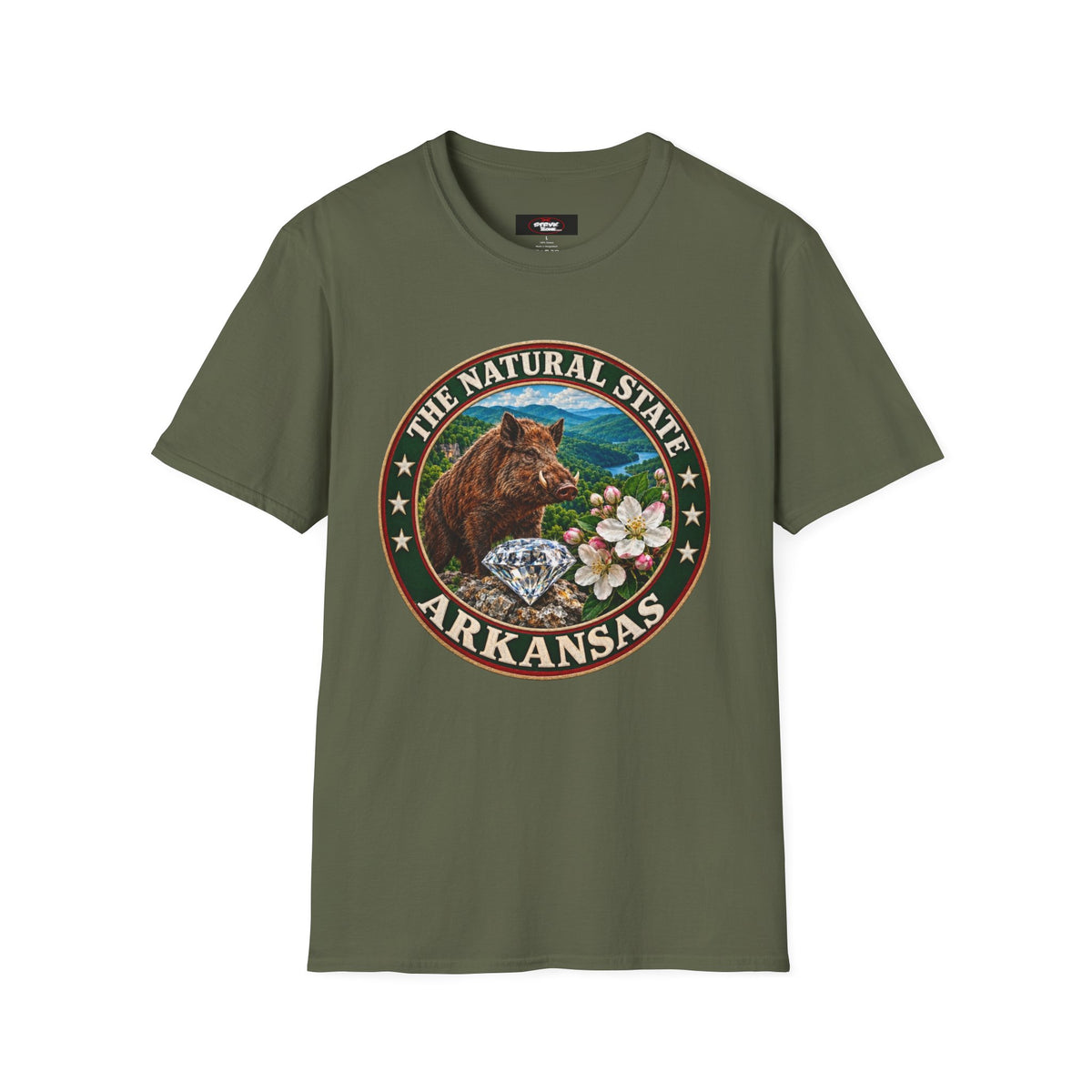Arkansas State Seal T-Shirt — 'The Natural State' Bear & Diamond Design