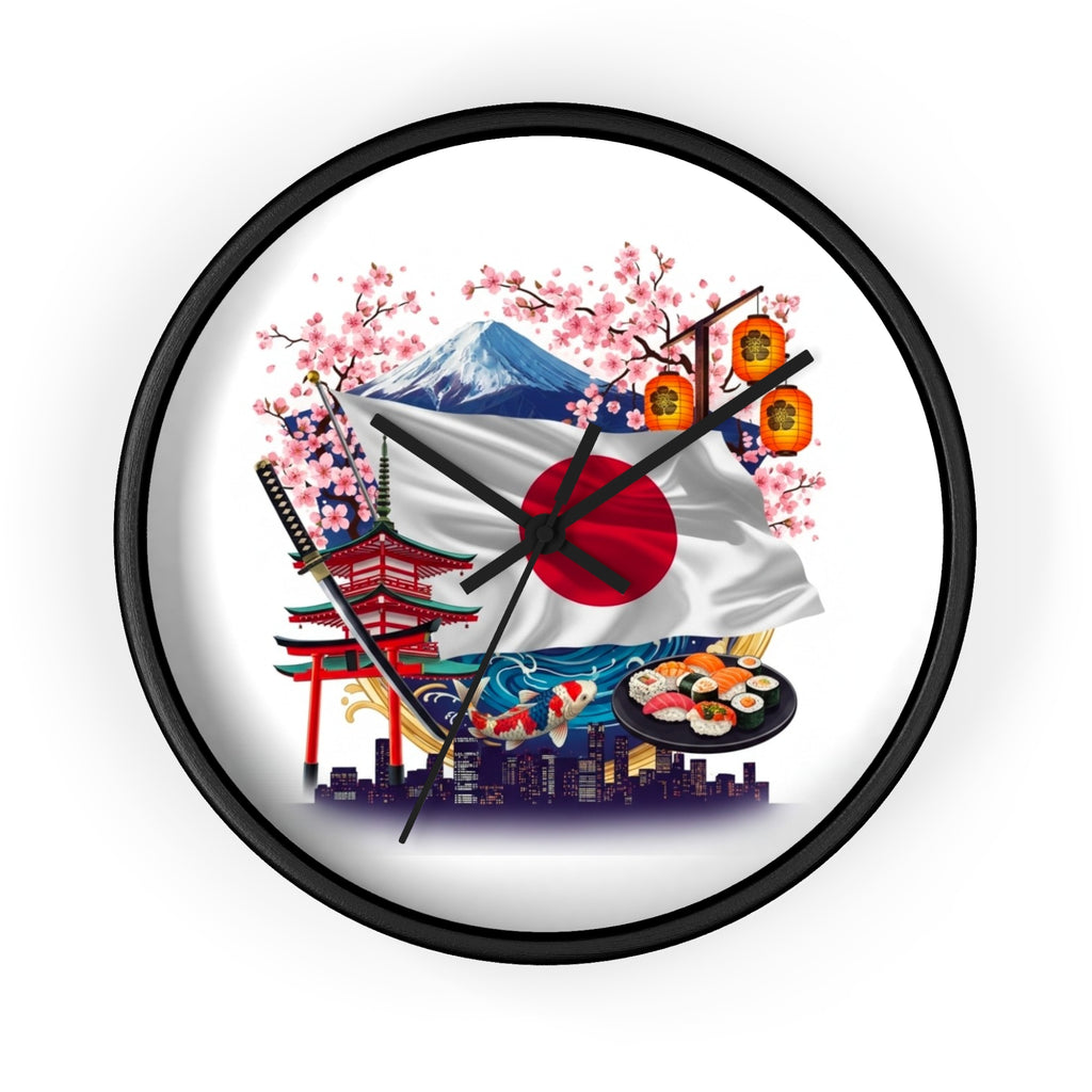Japanese Flag Wall Clock — Mount Fuji, Sakura & Sushi Decorative Clock