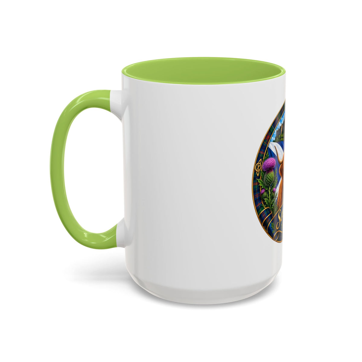 Scotland Highland Cow Accent Coffee Mug — Scottish Castle & Thistle Design