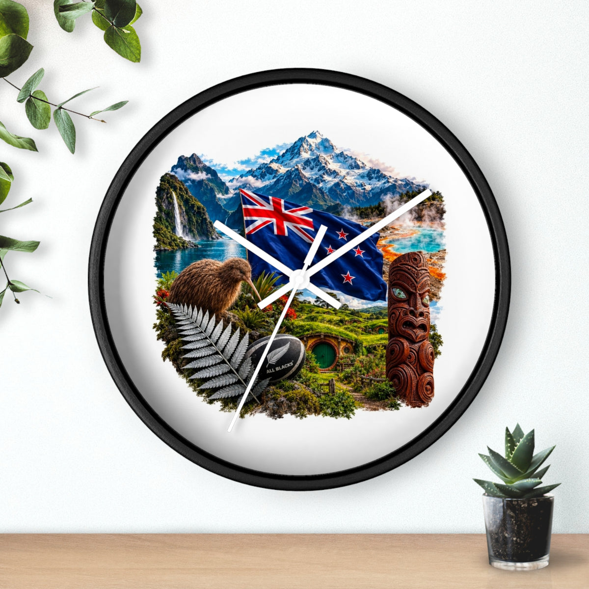 New Zealand Heritage Wall Clock — Kiwi, Silver Fern & Māori Tiki Design