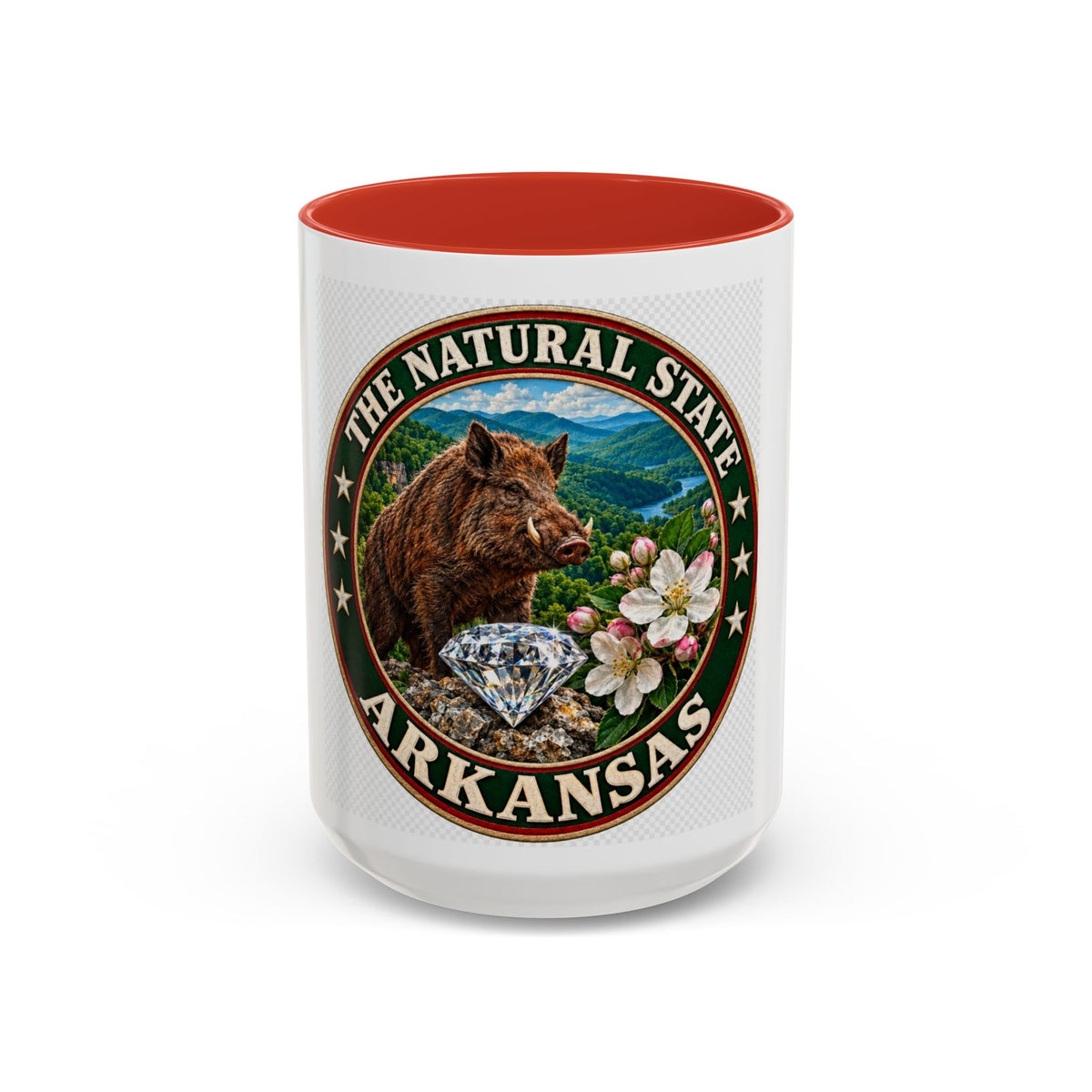 Arkansas State Mug - "The Natural State" Wild Boar, Diamond & Apple Blossom Coffee Cup (11/15oz)