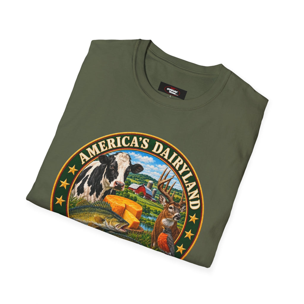 Wisconsin America’s Dairyland T-Shirt — Vintage State Badge Tee