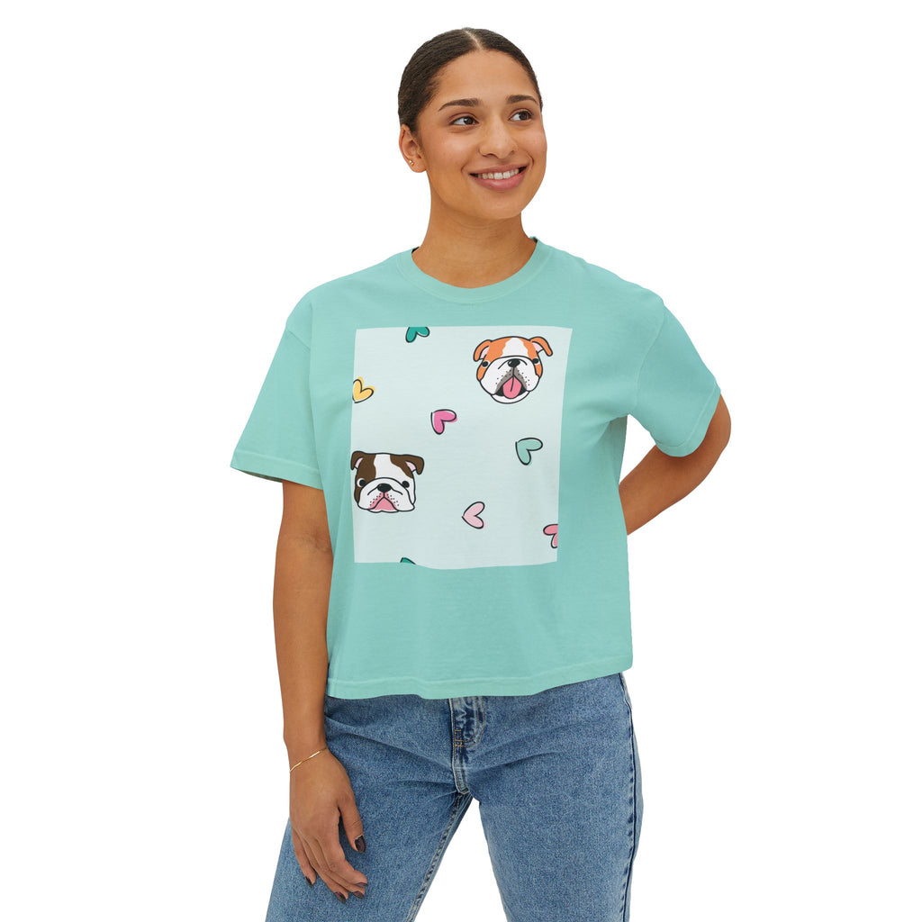 Cute Bulldog Hearts Boxy Tee