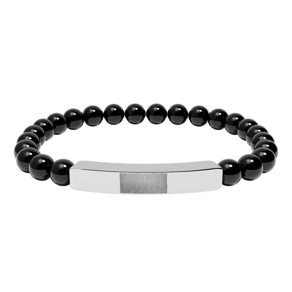 Engravable Natural Stone Bead Bracelet — Stretch Bar Personalized Bracelet