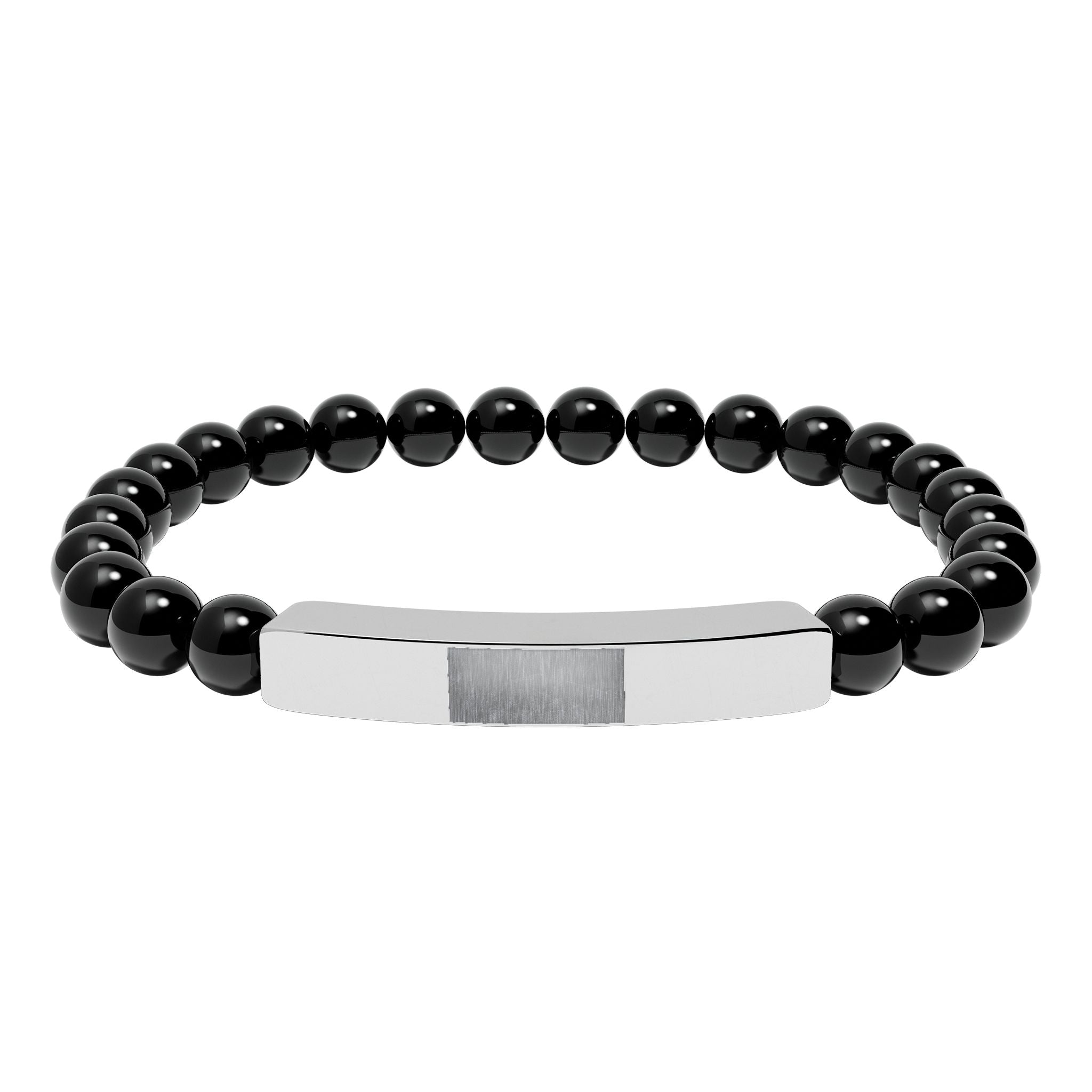 Engravable Natural Stone Bead Bracelet — Stretch Bar Personalized Bracelet