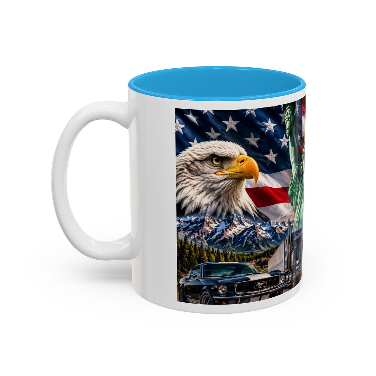 Patriotic USA Collage Mug — Statue of Liberty, Capitol & American Flag (Two-Tone)