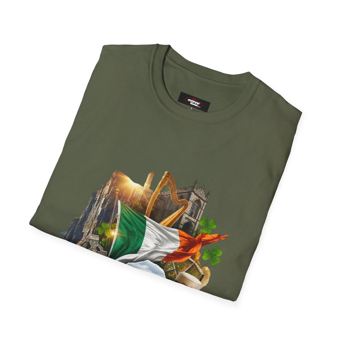 Irish Pride T-Shirt — Celtic Flag & Landmarks Design