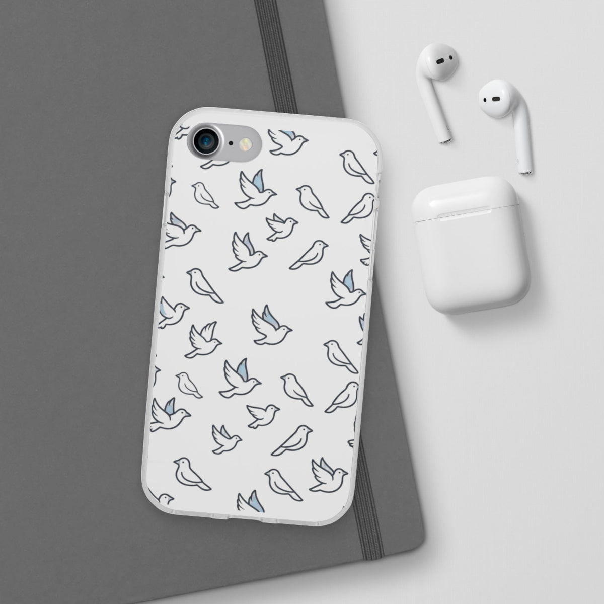 Dove Pattern Flexi Phone Case — Minimal White Bird Protective Case