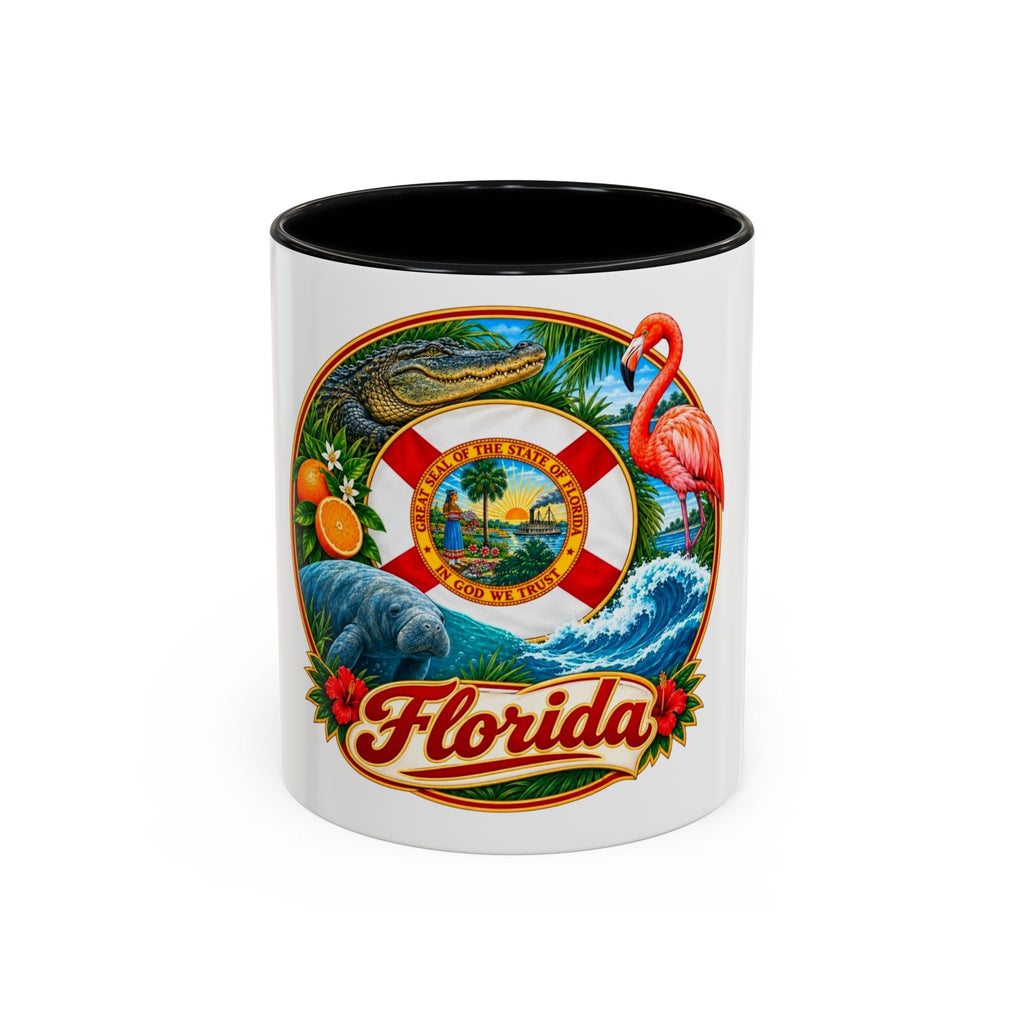 Florida Vintage Travel Coffee Mug — Flamingo, Alligator & State Seal Accent Mug