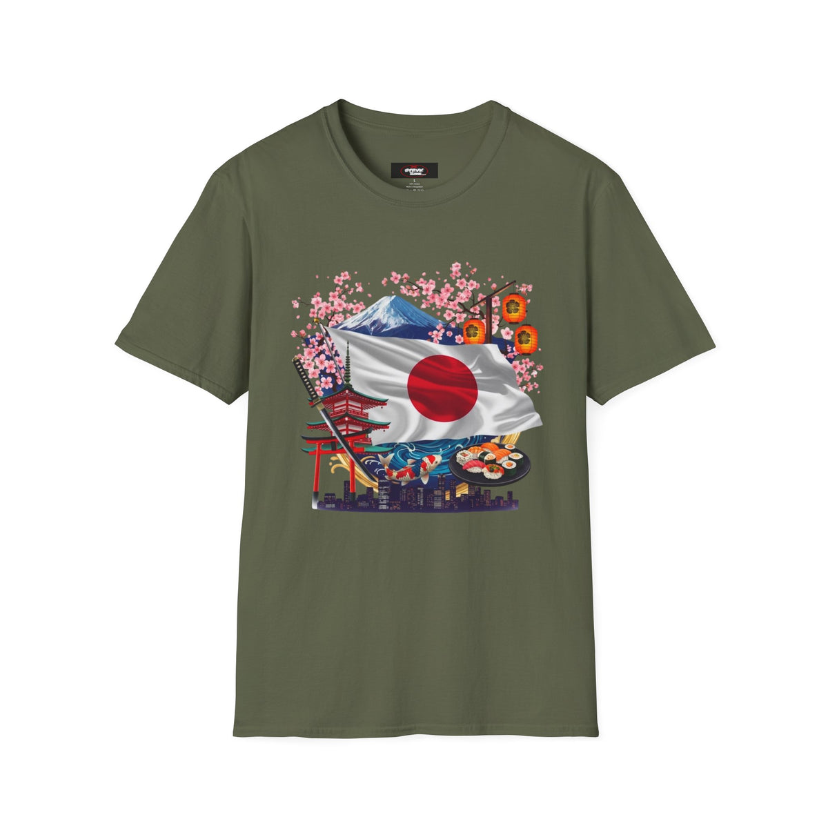 Japan Flag Scenic T-Shirt — Mount Fuji, Cherry Blossoms & Traditional Icons