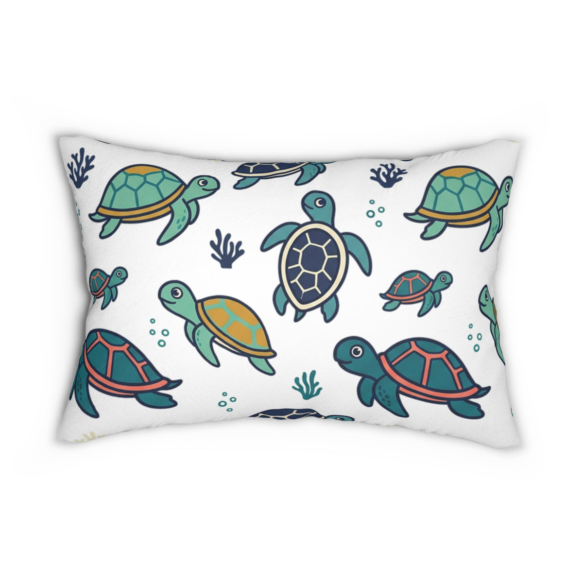 Sea Turtle Pattern Lumbar Pillow — Cute Coastal Decorative Throw