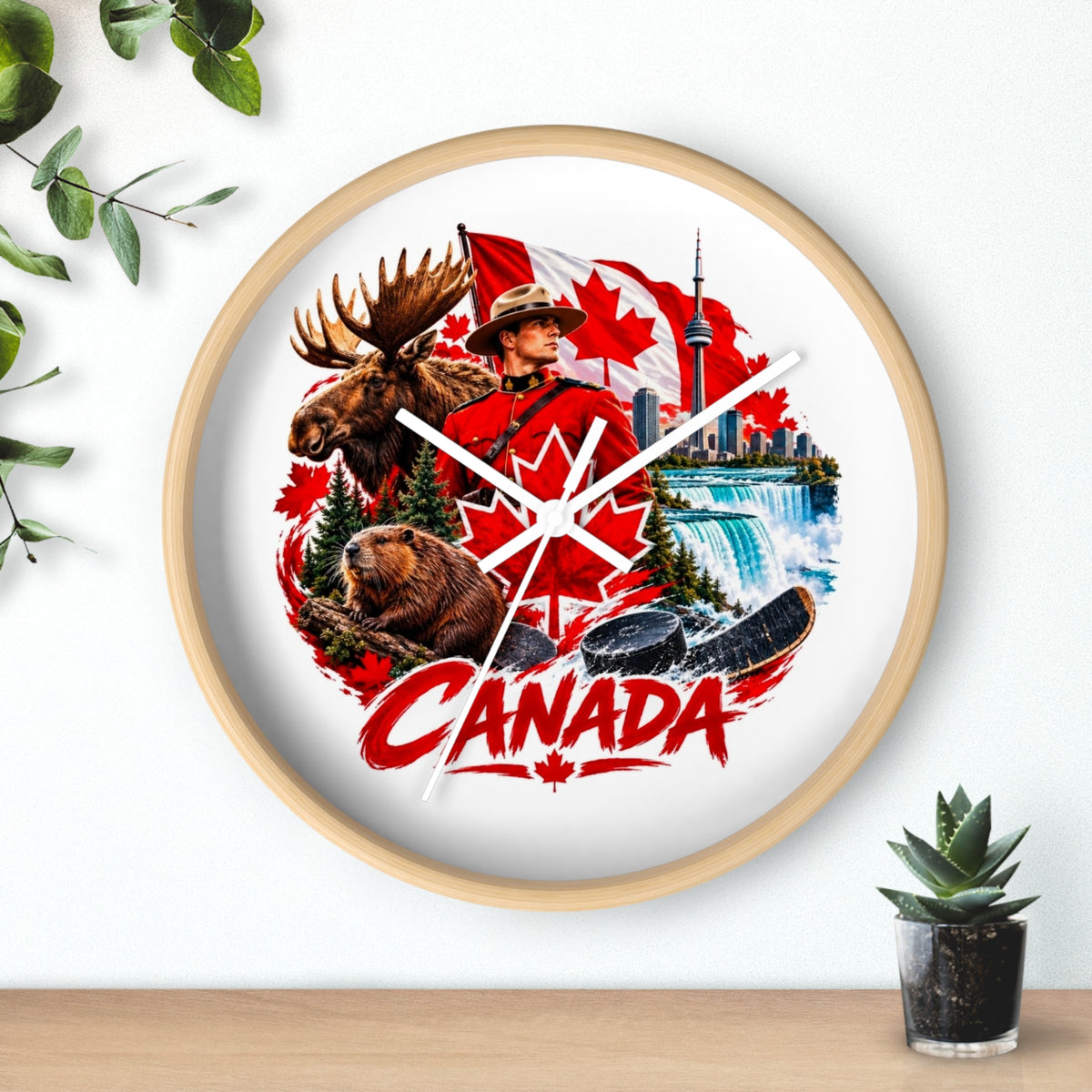 Canada Souvenir Wall Clock — Maple Leaf Moose, Bear & Mountie Collage