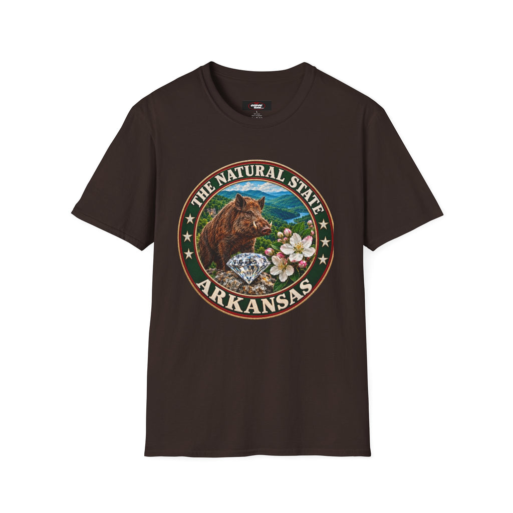 Arkansas State Seal T-Shirt — 'The Natural State' Bear & Diamond Design