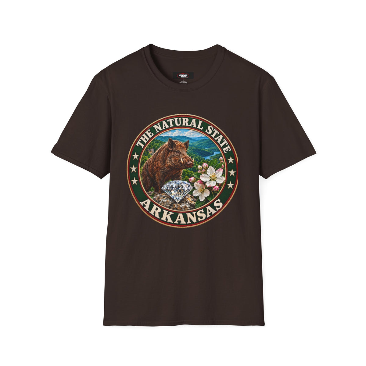Arkansas State Seal T-Shirt — 'The Natural State' Bear & Diamond Design
