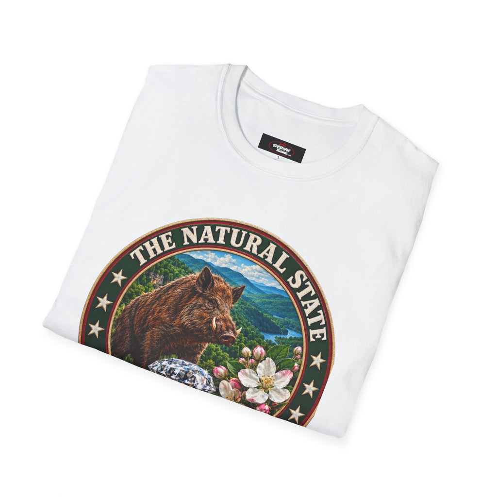 Arkansas State Seal T-Shirt — 'The Natural State' Bear & Diamond Design