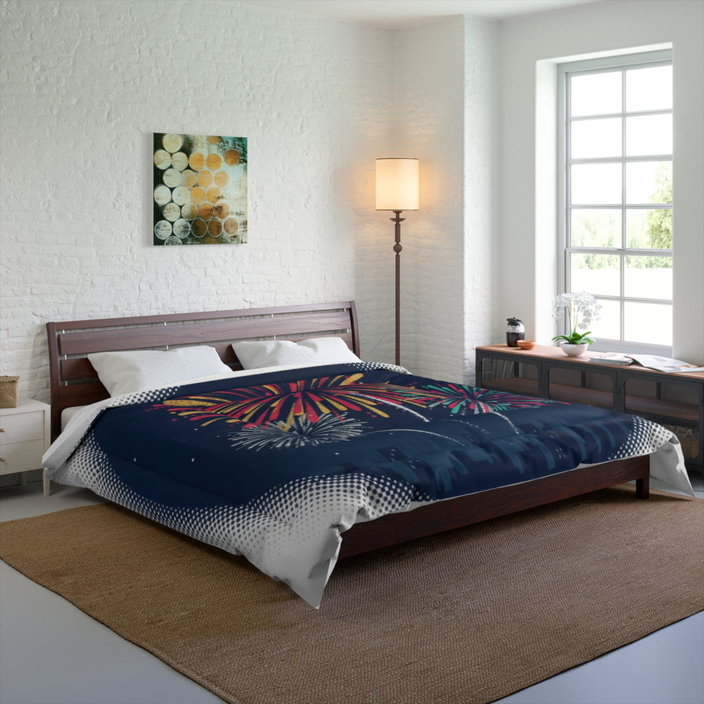 Fireworks Comforter – Night Sky Celebration Bedding (Fourth of July, New Year)