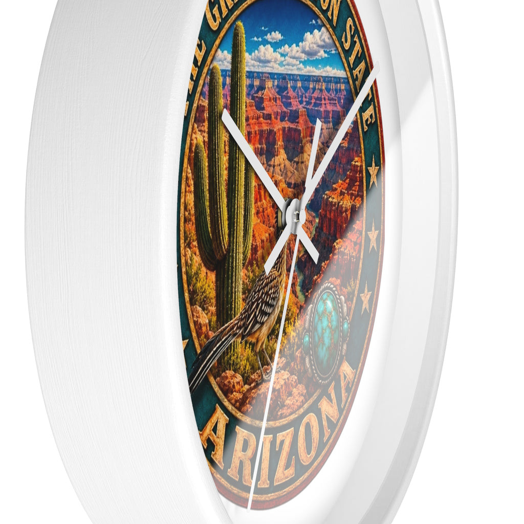 Arizona Grand Canyon State Wall Clock – Southwestern Cactus & Roadrunner Decor