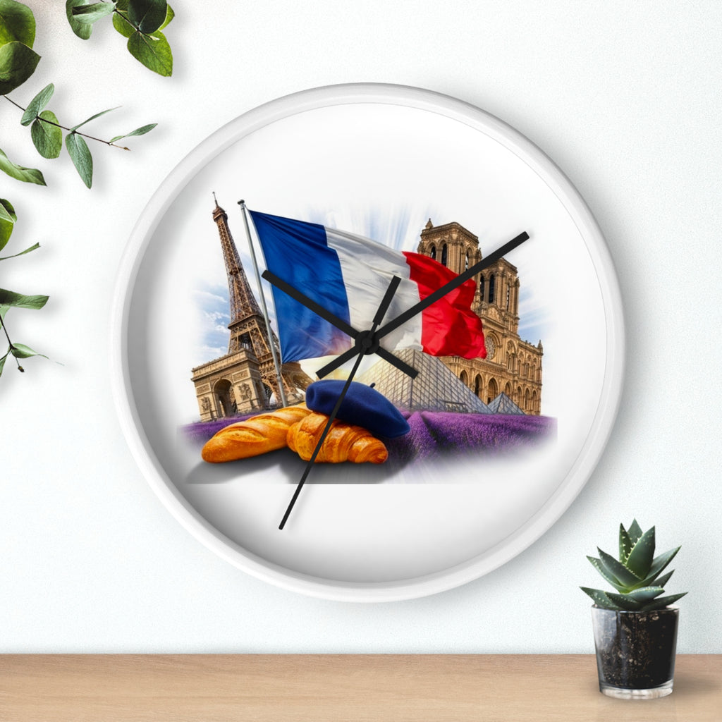 Paris France Wall Clock — Eiffel Tower, Notre-Dame & Croissant Clock