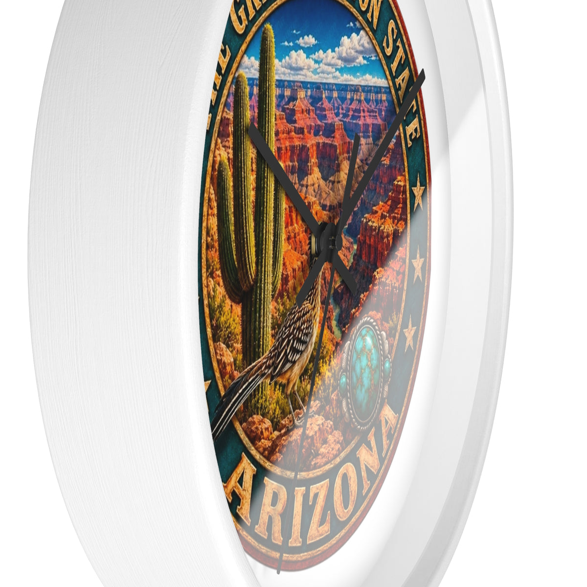 Arizona Grand Canyon State Wall Clock – Southwestern Cactus & Roadrunner Decor