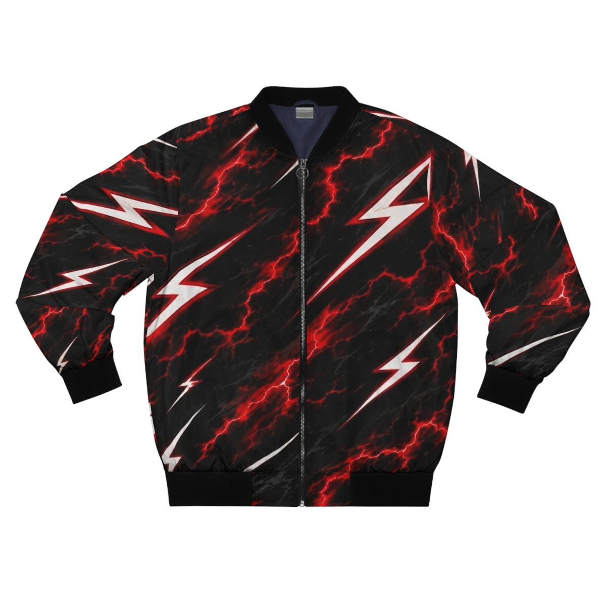 Lightning Bolt Bomber Jacket — Red & Black Storm Graphic