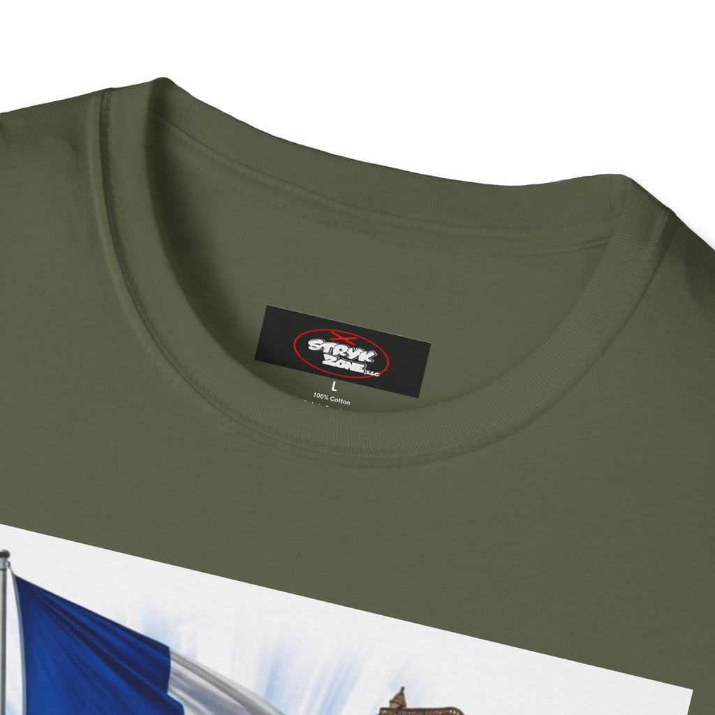 French Flag & Landmark T-Shirt — Eiffel Tower, Notre-Dame & Croissant Graphic