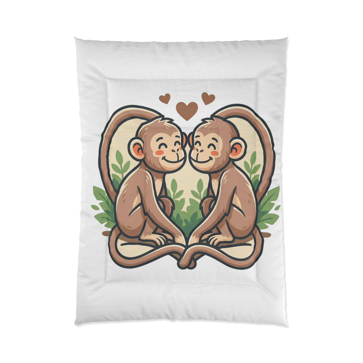 Monkey Love Comforter - Cute Cartoon Monkeys Heart Bedding for Kids & Couples