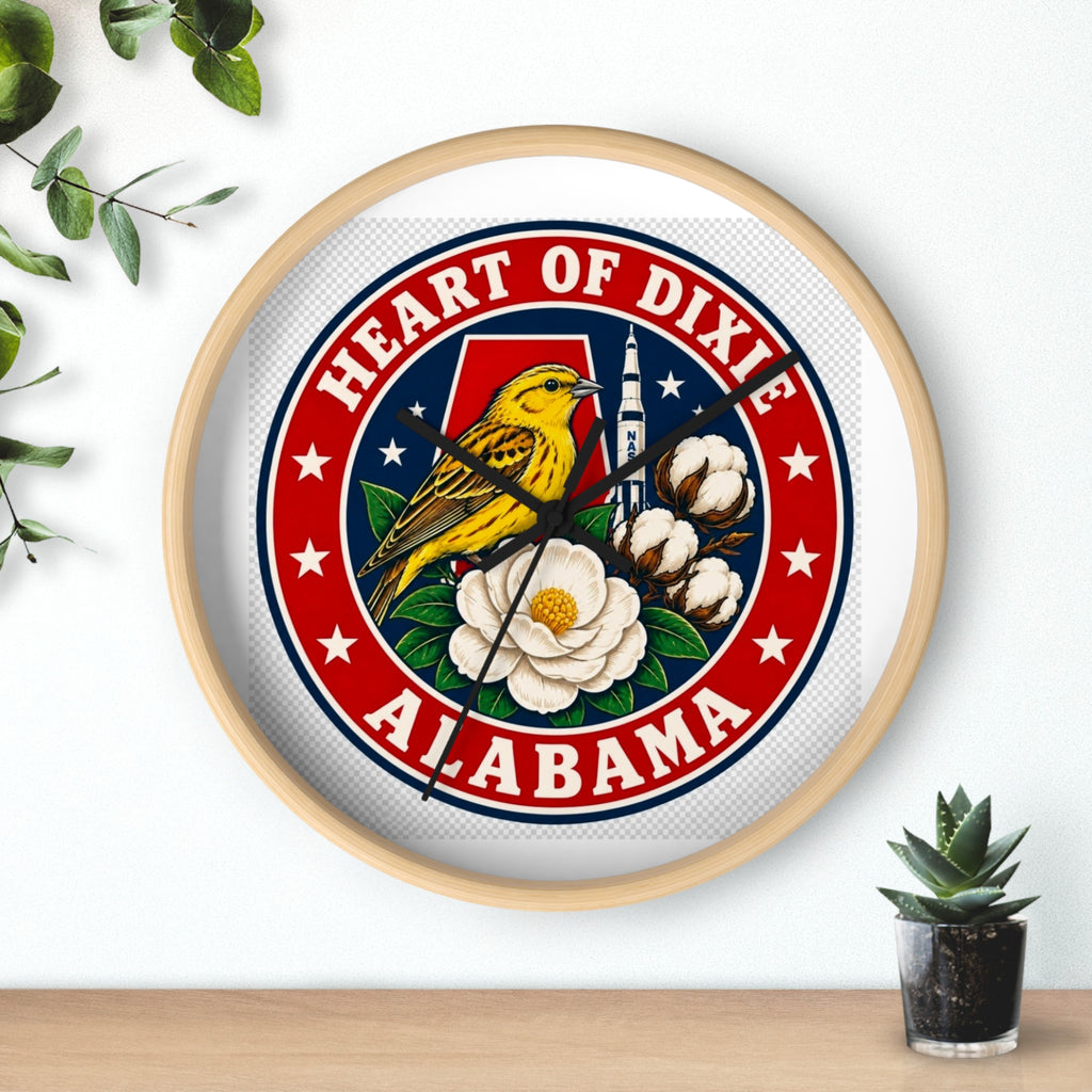 Alabama Heart of Dixie Wall Clock – State Seal Design with Yellowhammer & Magnolia