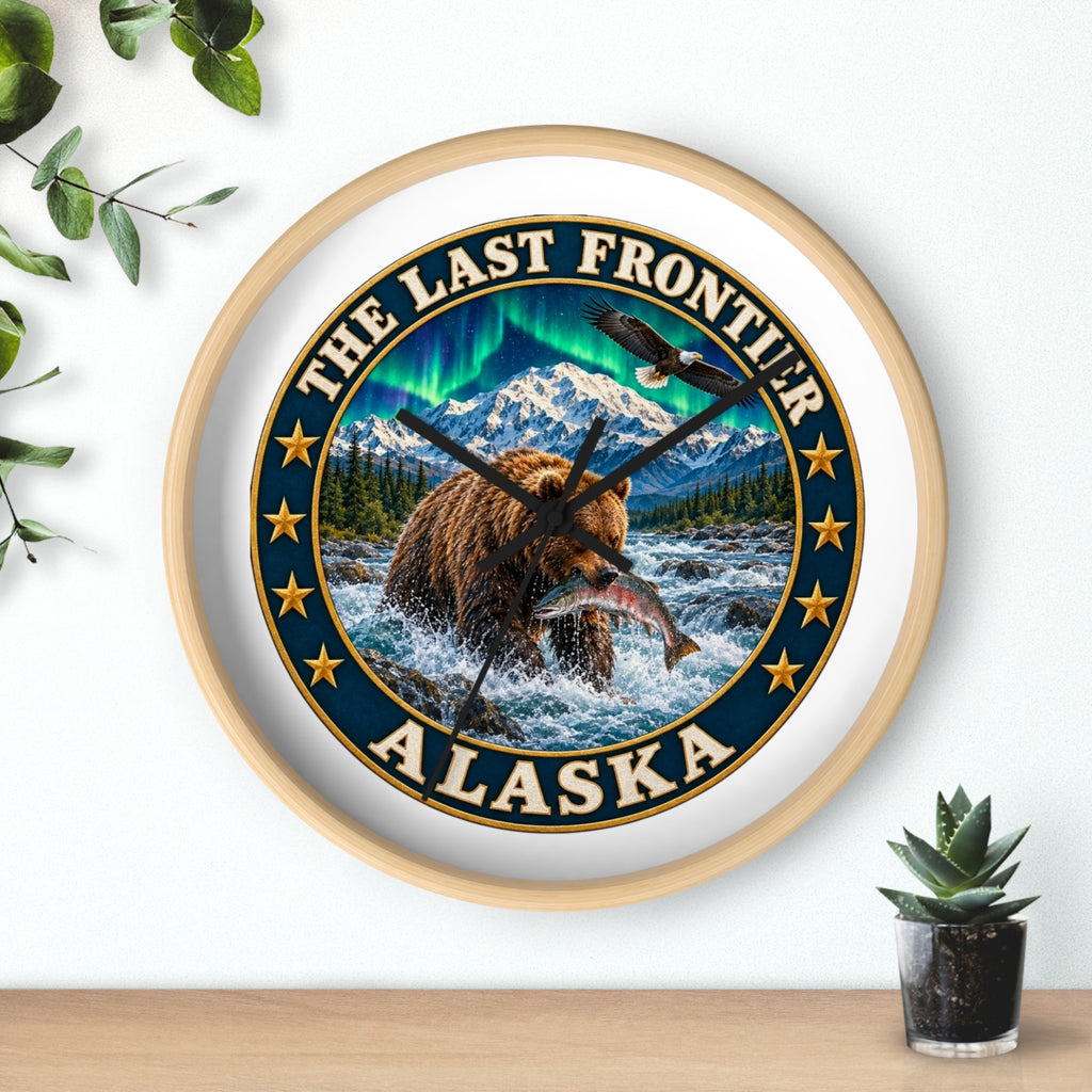 Alaska 'The Last Frontier' Bear Salmon Wall Clock