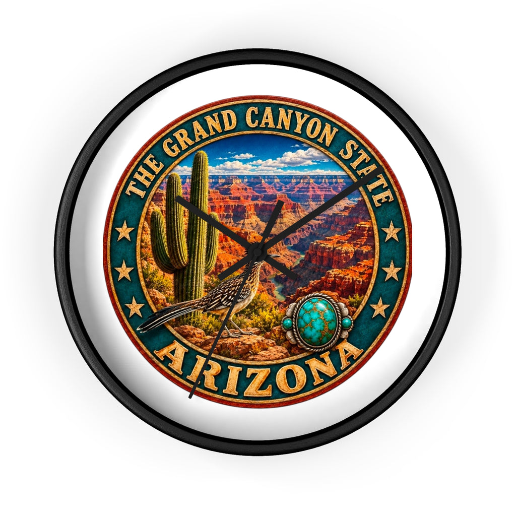 Arizona Grand Canyon State Wall Clock – Southwestern Cactus & Roadrunner Decor