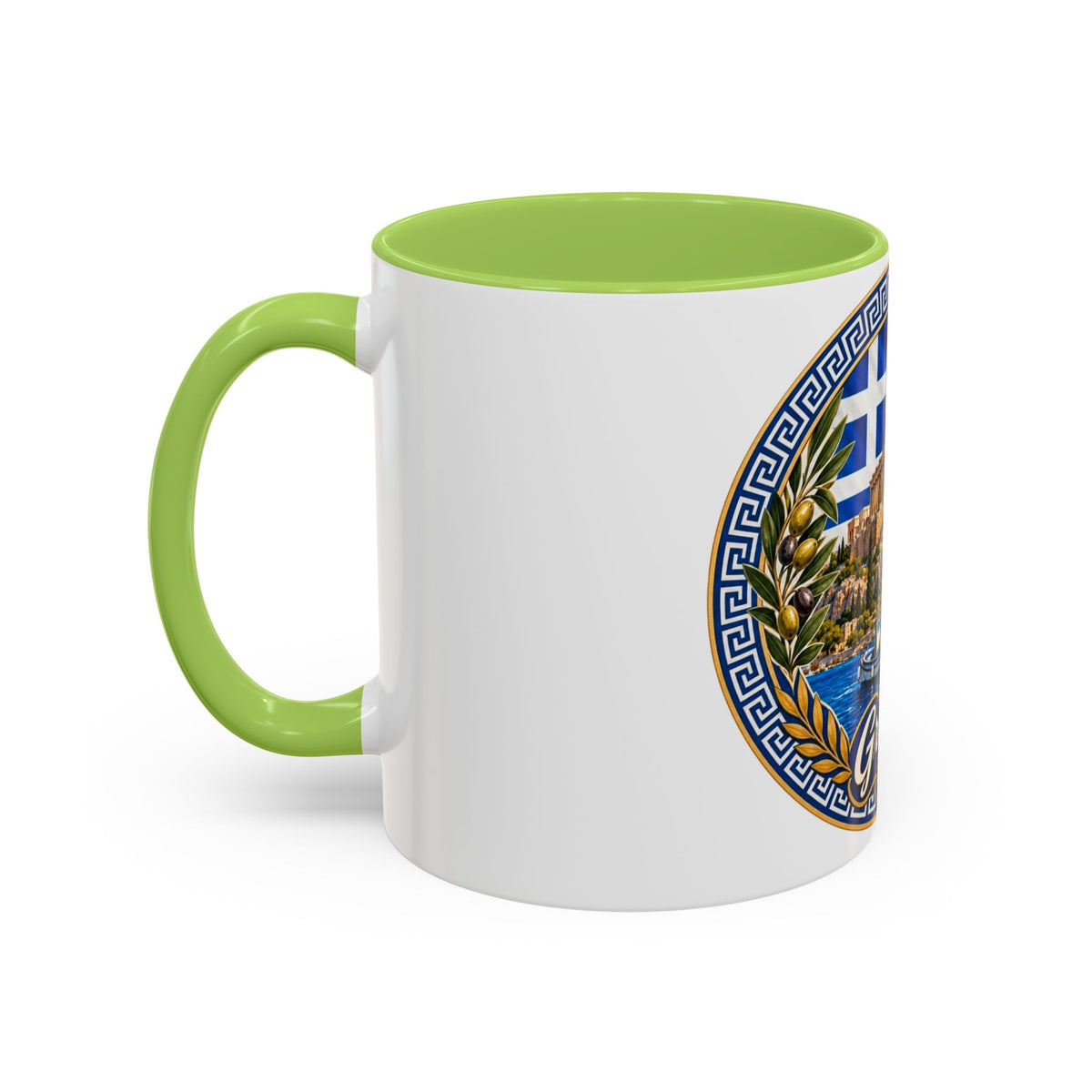 Greece Scenic Accent Coffee Mug – Acropolis, Olive & Blue Flag Design (11/15oz)
