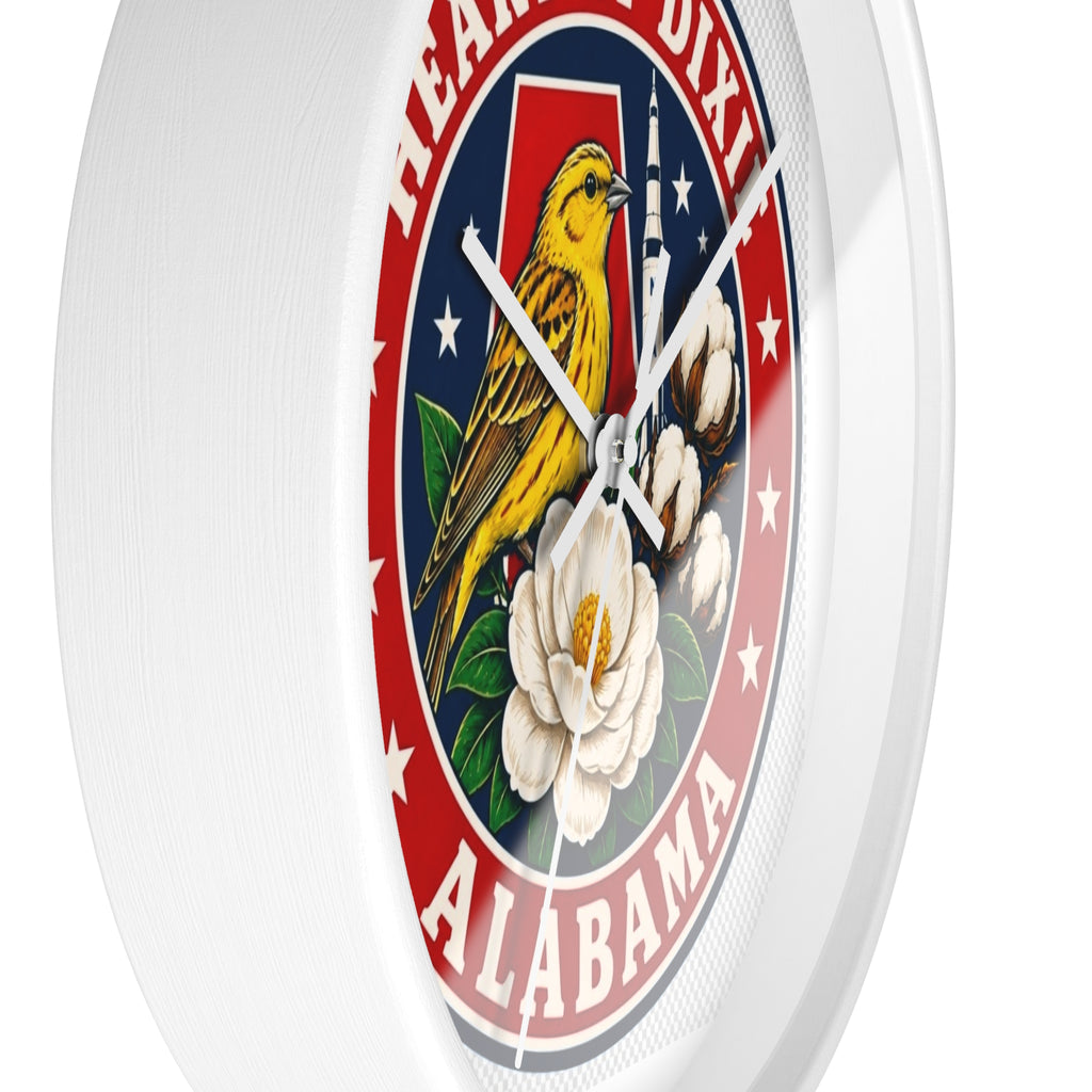 Alabama Heart of Dixie Wall Clock – State Seal Design with Yellowhammer & Magnolia