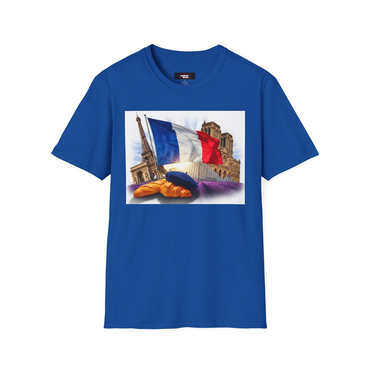 French Flag & Landmark T-Shirt — Eiffel Tower, Notre-Dame & Croissant Graphic