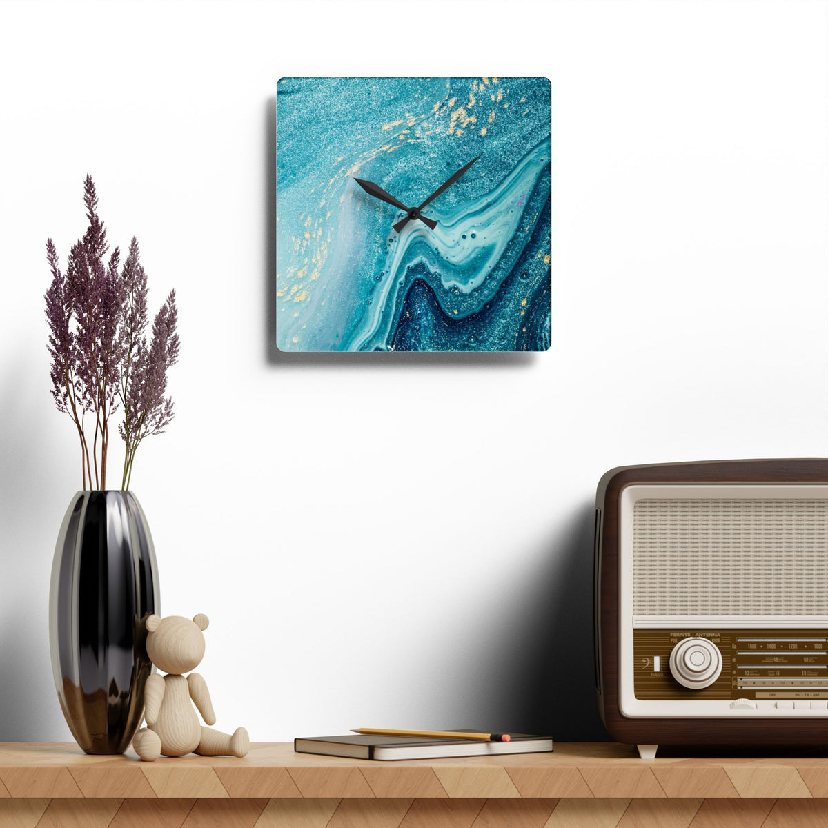 Acrylic Wall Clock — Blue Ocean Marble Swirl Wall Clock