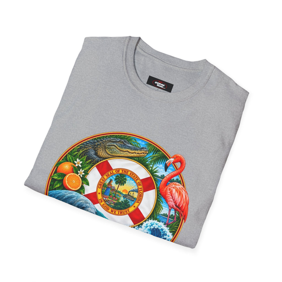 Florida Vintage Lifesaver T-Shirt — Flamingo, Oranges & Ocean Graphic