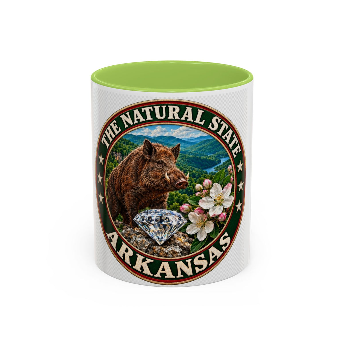 Arkansas State Mug - "The Natural State" Wild Boar, Diamond & Apple Blossom Coffee Cup (11/15oz)