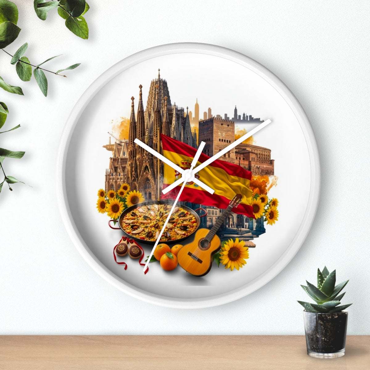 Spanish Culture Wall Clock — Paella, Guitar & Flag Home Décor