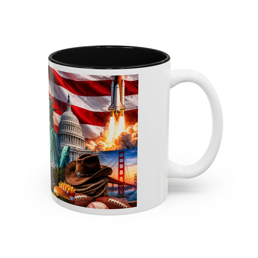 Patriotic USA Collage Mug — Statue of Liberty, Capitol & American Flag (Two-Tone)