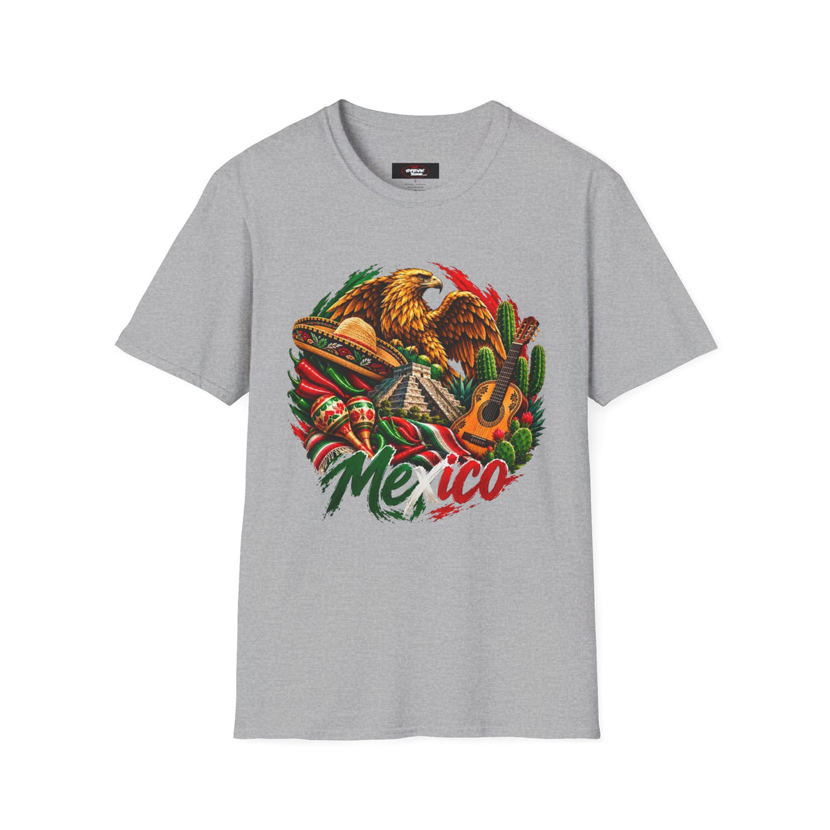 Mexico Heritage T-Shirt — Mexican Eagle, Guitar & Cactus Graphic