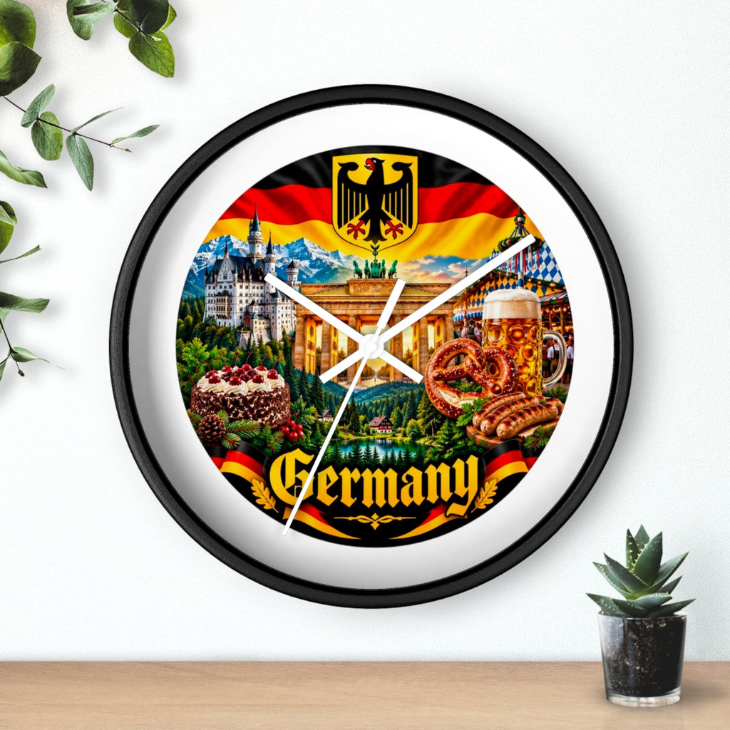 Germany Wall Clock — Travel Landmark Decor with Flag, Bavarian Pretzels & Beer