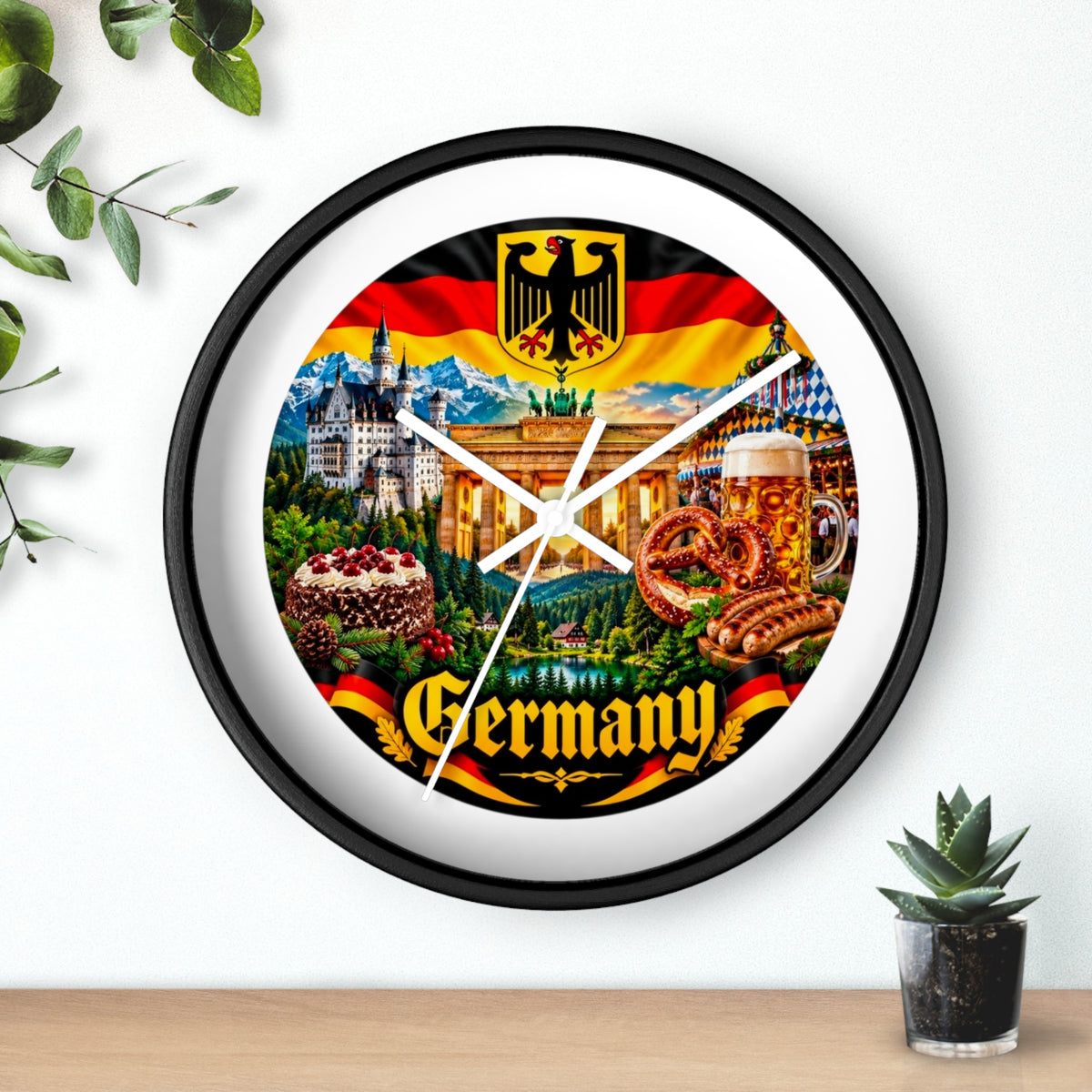 Germany Wall Clock — Travel Landmark Decor with Flag, Bavarian Pretzels & Beer