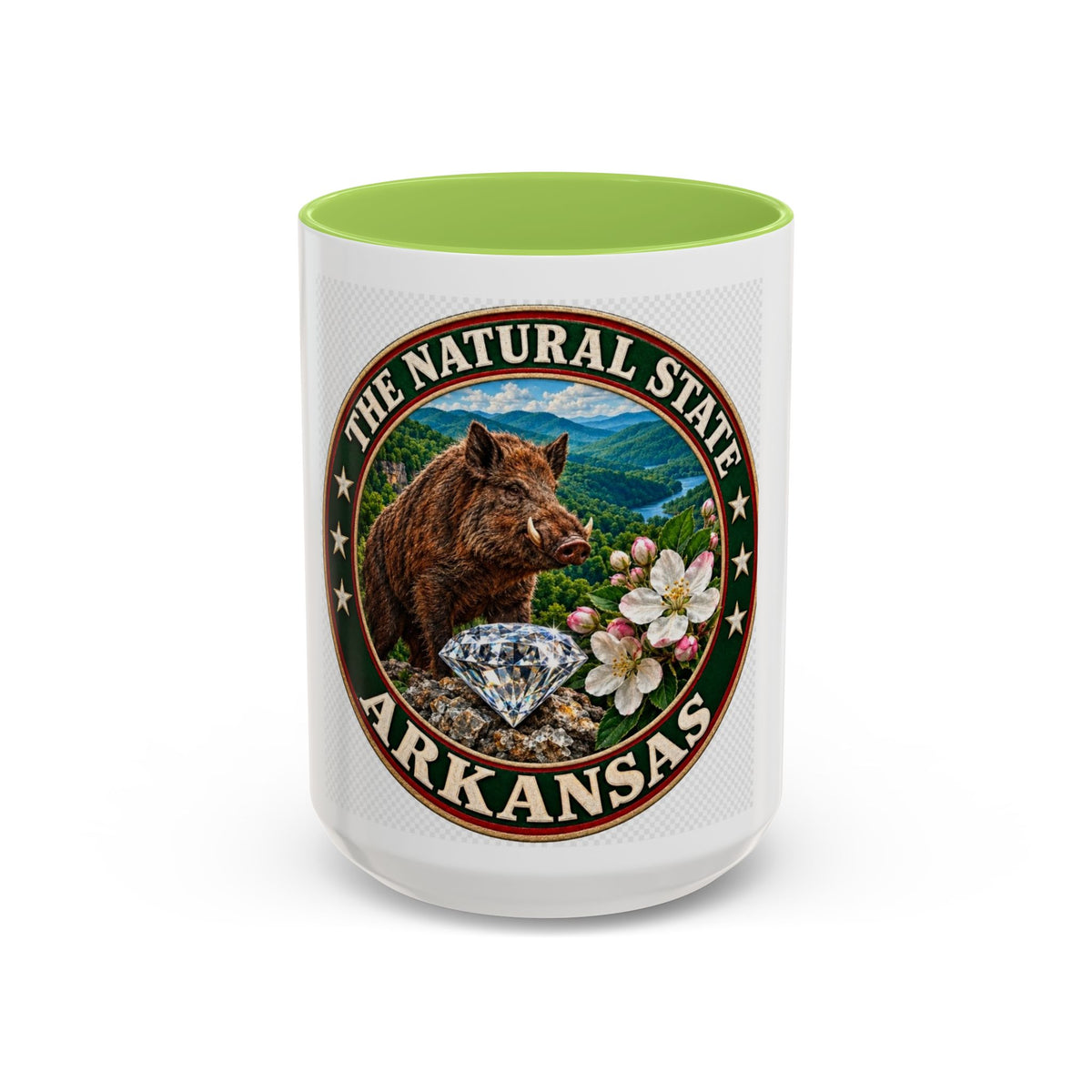 Arkansas State Mug - "The Natural State" Wild Boar, Diamond & Apple Blossom Coffee Cup (11/15oz)
