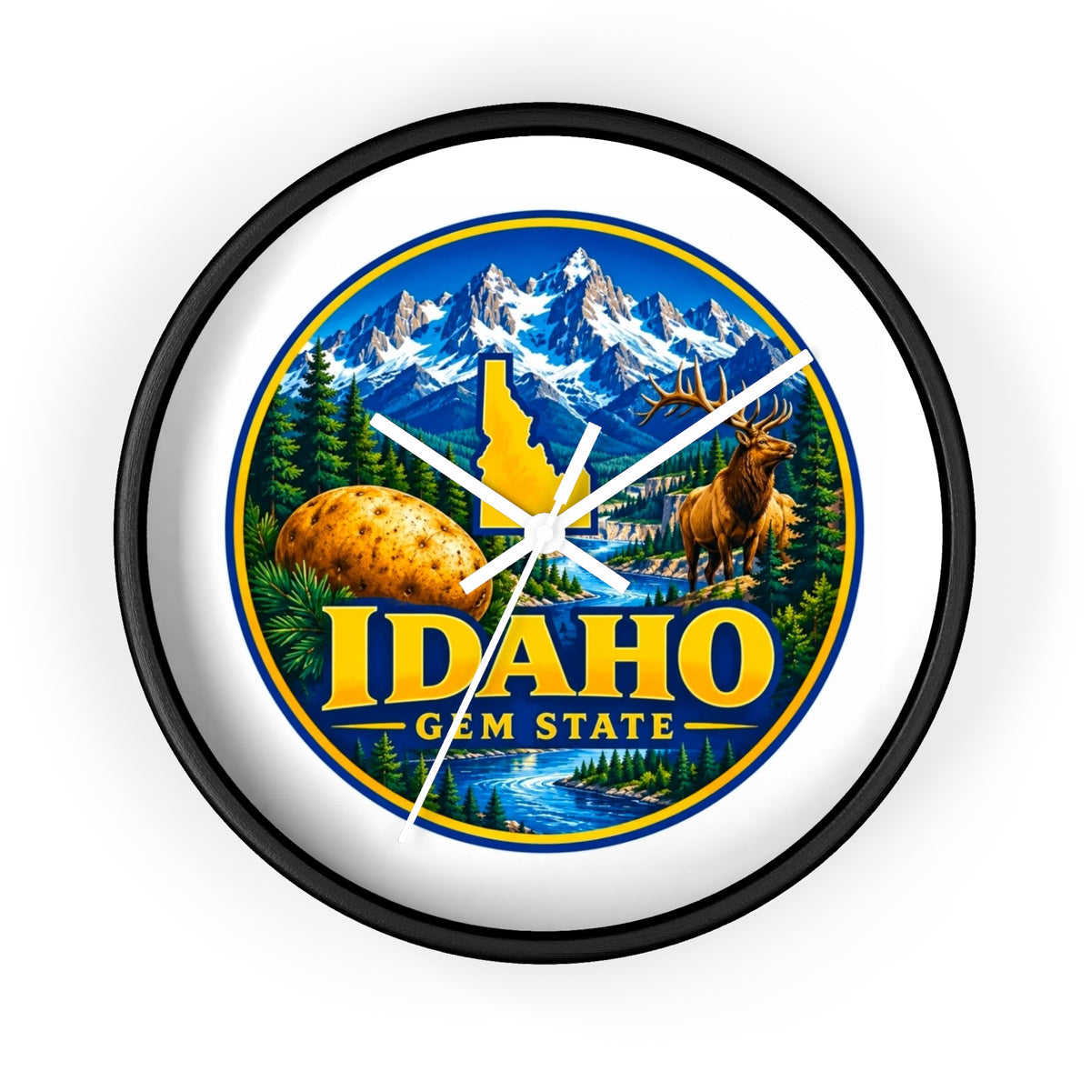 Idaho Gem State Wall Clock – Scenic Mountain & Elk Home Decor