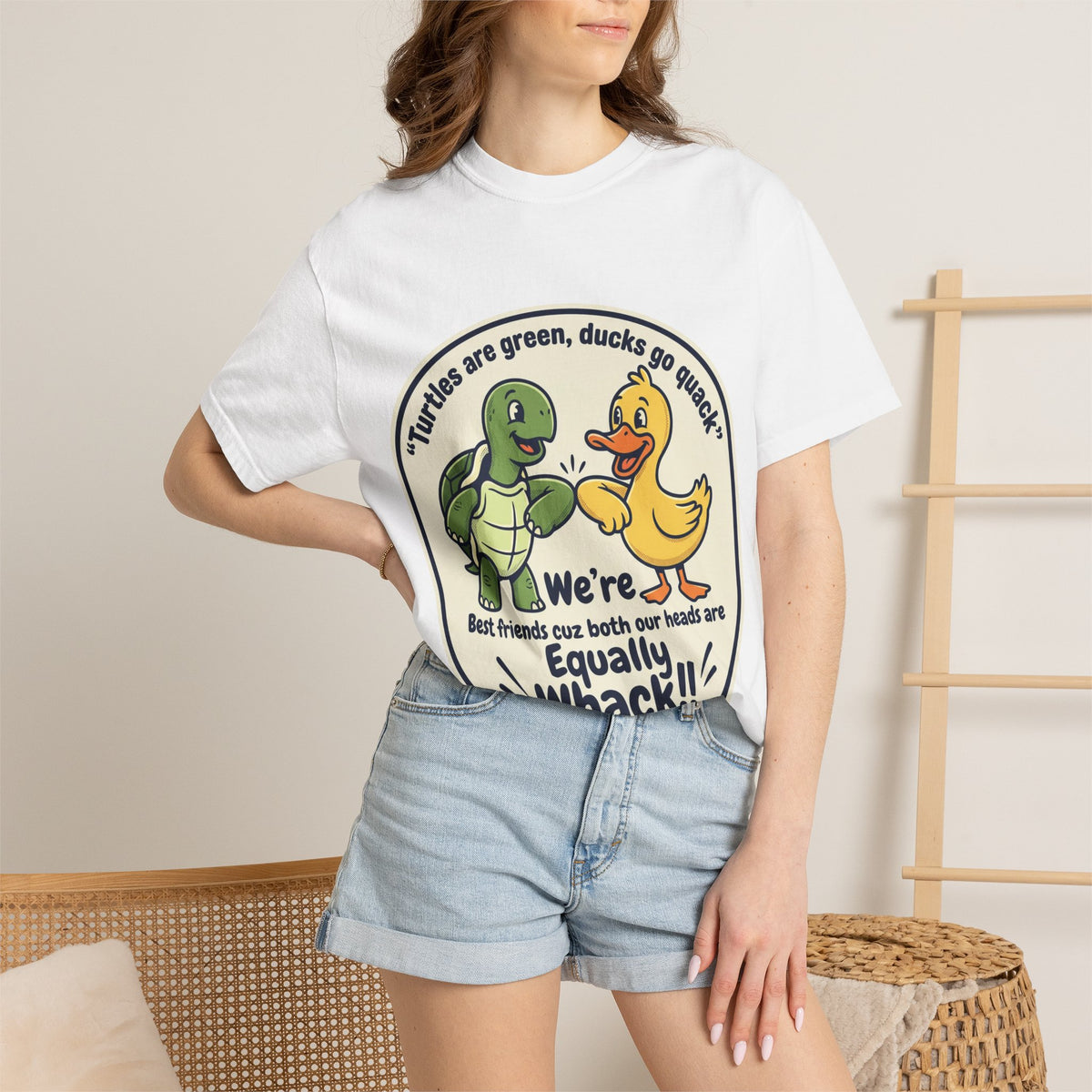 T-Shirt — "We're Equally Whack" Turtle & Duck Best Friends Graphic Tee