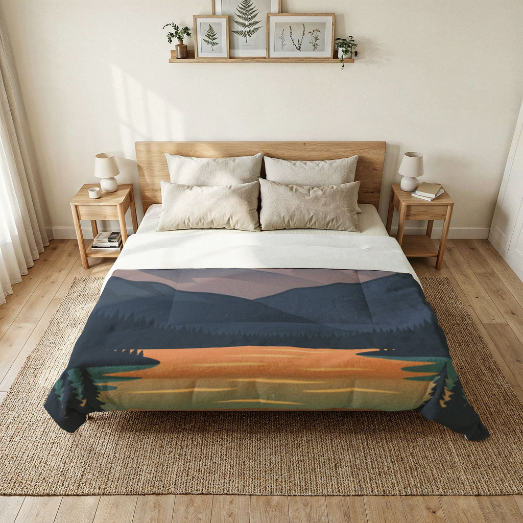 Mountain Sunset Cotton Comforter — Scenic Mountain Sunrise Bedding