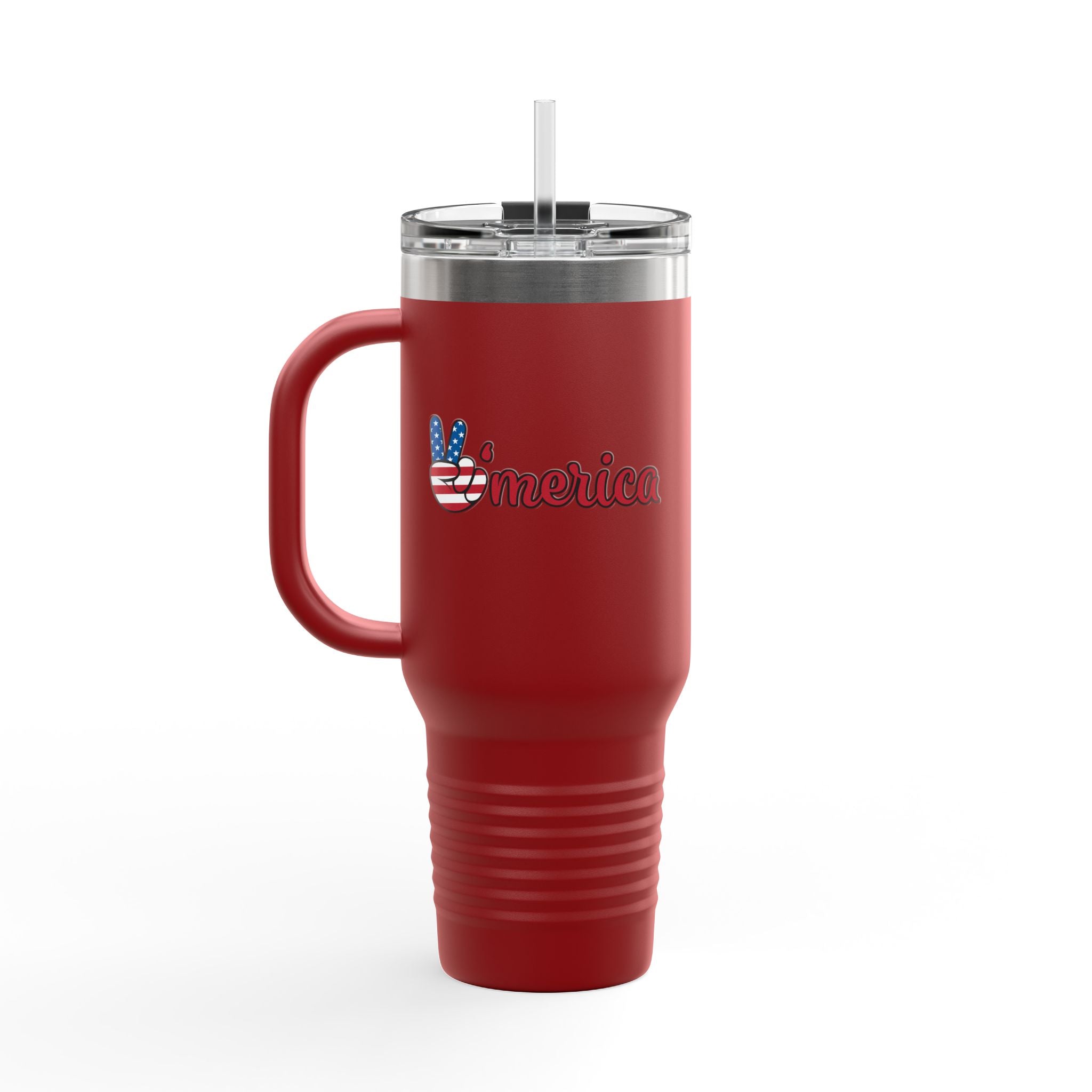40oz Insulated Travel Mug — 'Merica Patriotic Peace Sign, USA Flag Drink Tumbler